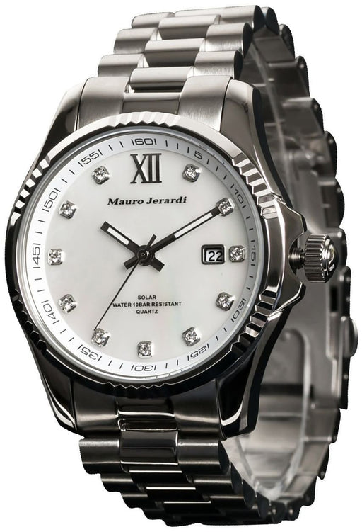 Mauro Jerardi Watch Solar Zirconia 10 ATM Water Resistant Calendar MJ037-3 NEW_1