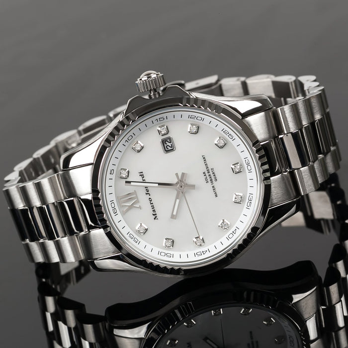 Mauro Jerardi Watch Solar Zirconia 10 ATM Water Resistant Calendar MJ037-3 NEW_3