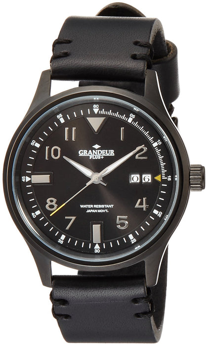 GRANDEUR PLUS Watch GRP005B1 Men's Black Leather Band Stainless Steel Case NEW_1