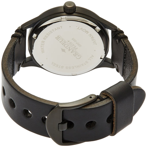 GRANDEUR PLUS Watch GRP005B1 Men's Black Leather Band Stainless Steel Case NEW_2