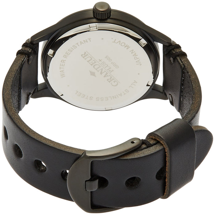 GRANDEUR PLUS Watch GRP005B1 Men's Black Leather Band Stainless Steel Case NEW_2