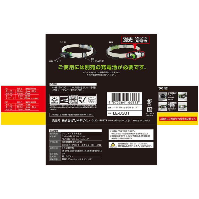 Tajima Peta LED Headlight U301 Brightness up to 300lm LE-U301 [Body Only] NEW_3