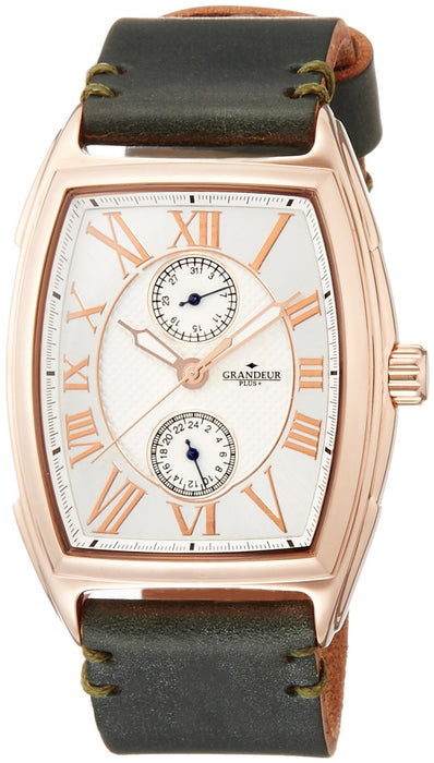 GRANDEUR PLUS Watch GRP006P1 Men's Green Leather Band Stainless Steel Case NEW_1