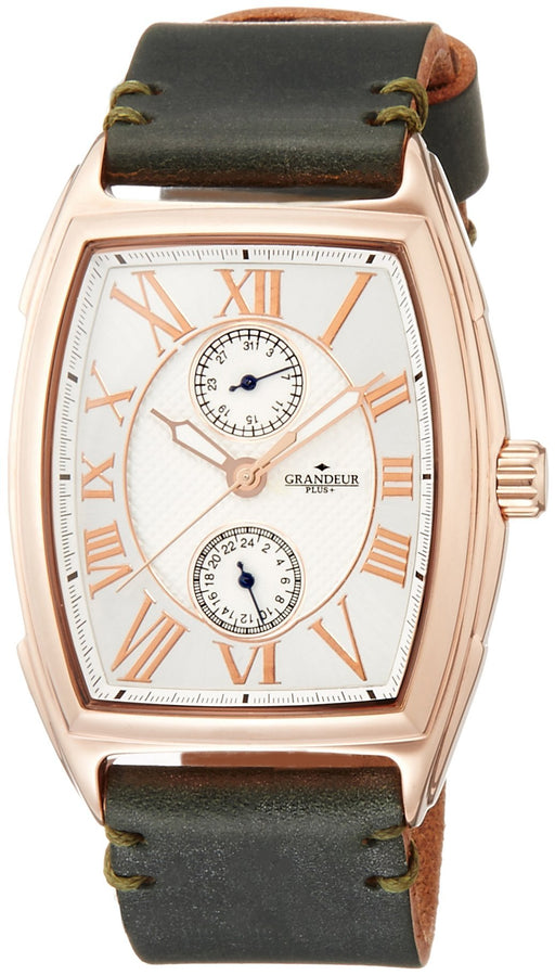 GRANDEUR PLUS Watch GRP006P1 Men's Green Leather Band Stainless Steel Case NEW_1