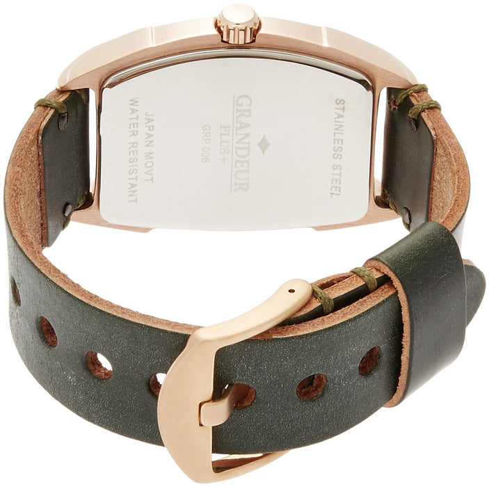 GRANDEUR PLUS Watch GRP006P1 Men's Green Leather Band Stainless Steel Case NEW_2
