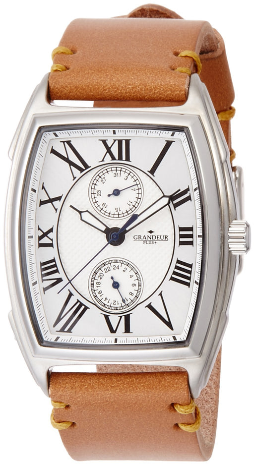 GRANDEUR PLUS Watch GRP006W1 Men's Brown Leather Band Stainless Steel Case NEW_1