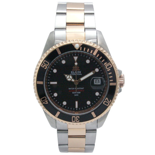 ELGIN Watch FK1405PS-B Men's Silver Gold Stainless Steel Band Date Indicator NEW_1