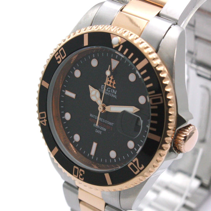 ELGIN Watch FK1405PS-B Men's Silver Gold Stainless Steel Band Date Indicator NEW_2