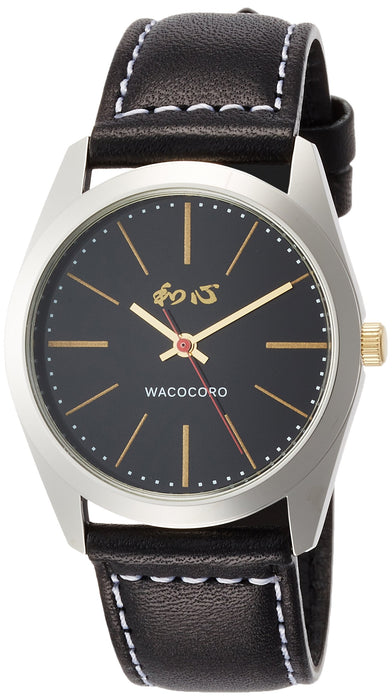 WACOCORO Watch WA-001M-D Men's Black Leather Band Silver Brass Case Japan Style_1