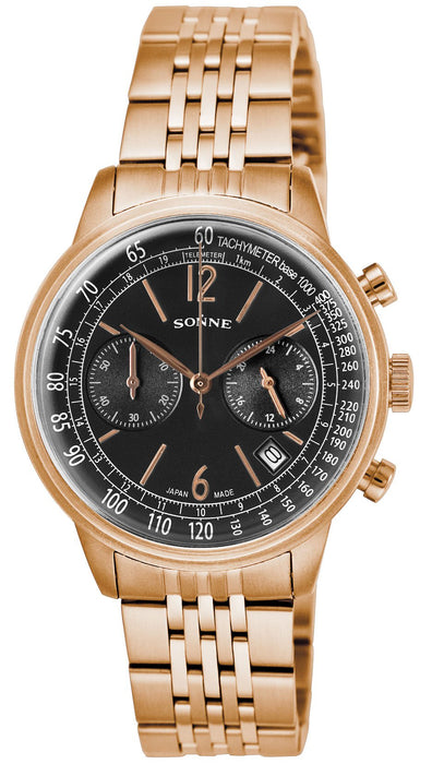 SONNE Watch Historical Collection Black Dial HI002PG Pink Gold Chronograph NEW_1