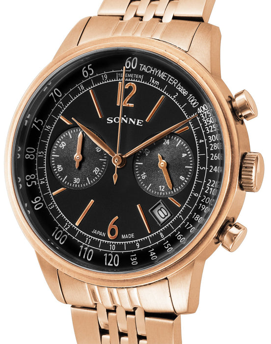 SONNE Watch Historical Collection Black Dial HI002PG Pink Gold Chronograph NEW_2