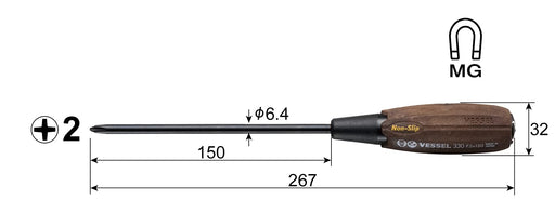 VESSEL Wood Compo Tang-Thru Screwdriver Woody B-330 +2x150 267mm Made in Japan_2