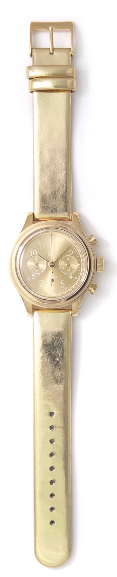 VAGUE WATCH Co. Watch 2EYES Chronograph 2C-L-007 Gold Leather Band StainlessCase_2