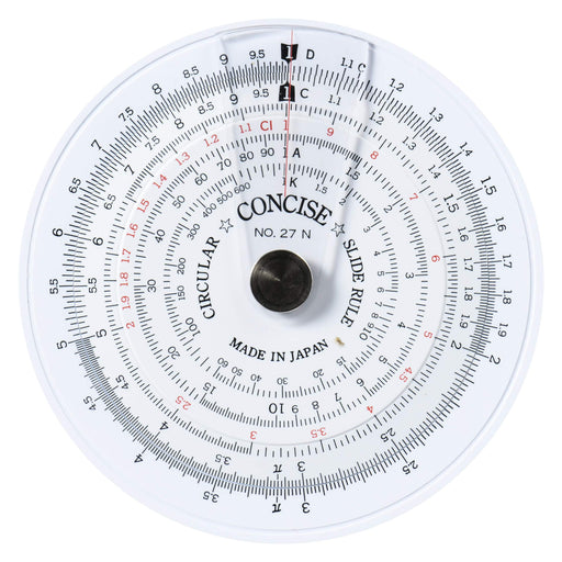 CONCISE circular slide rule No. 27N 100805 Made in Japan PVC 84mm Black Text NEW_1