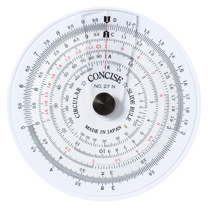 CONCISE circular slide rule No. 27N 100805 Made in Japan PVC 84mm Black Text NEW_1