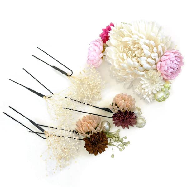 Hair ornament Set of 6-piece kk-001 White Chirimen Tsumami crafts Made In Japan_2