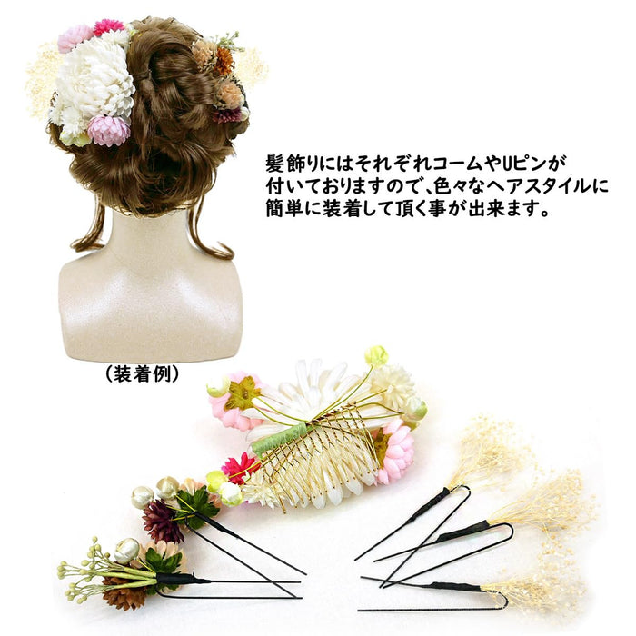 Hair ornament Set of 6-piece kk-001 White Chirimen Tsumami crafts Made In Japan_5