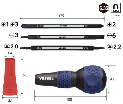 VESSEL PROKON Ball Grip Screwdriver set 220W-BC3B Blue/Black Made in JAPAN NEW_2