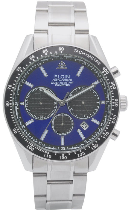 ELGIN Watch FK1401S-BL Men's Silver Stainless Steel Band, Case Date Indicator_1