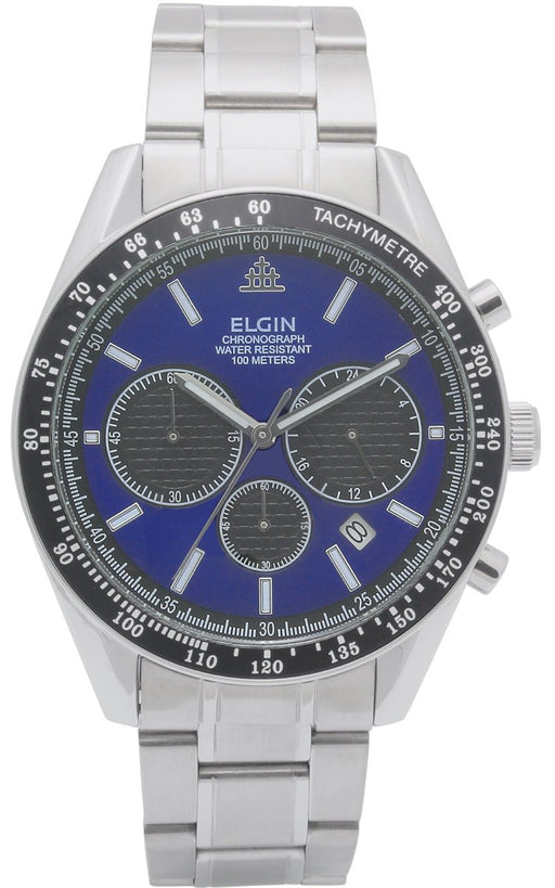 ELGIN Watch FK1401S-BL Men's Silver Stainless Steel Band, Case Date Indicator_1