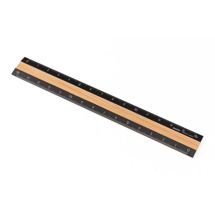 Midori Ruler Aluminum Wood Ruler Laser scale 15cm Black 42270006 H20xD160xD20mm_4