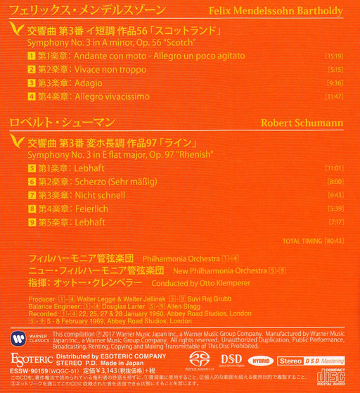 [SACD] Mendelssohn Symphony No.3 Scotch, Rhenish: Klemperer Ltd/ed. ESSW90159_2