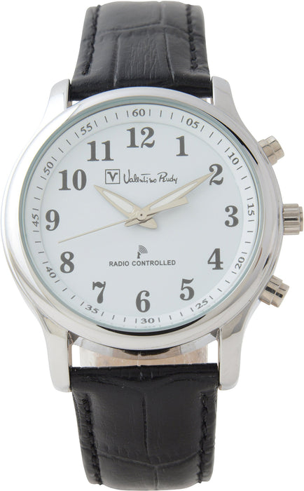 Valentino Rudy Watch VR-575 Black Leather Band Metal Case Radio Controlled NEW_1