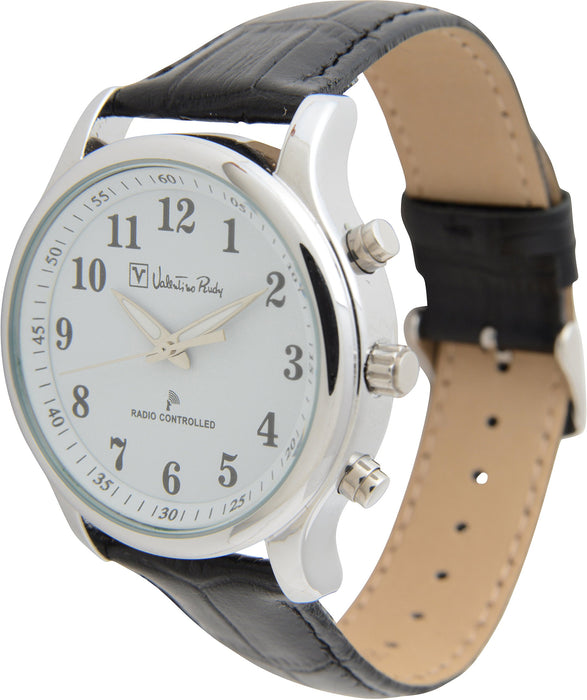 Valentino Rudy Watch VR-575 Black Leather Band Metal Case Radio Controlled NEW_2