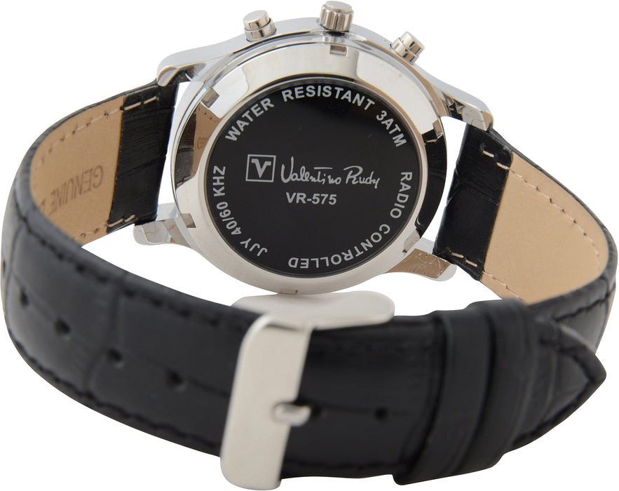Valentino Rudy Watch VR-575 Black Leather Band Metal Case Radio Controlled NEW_4