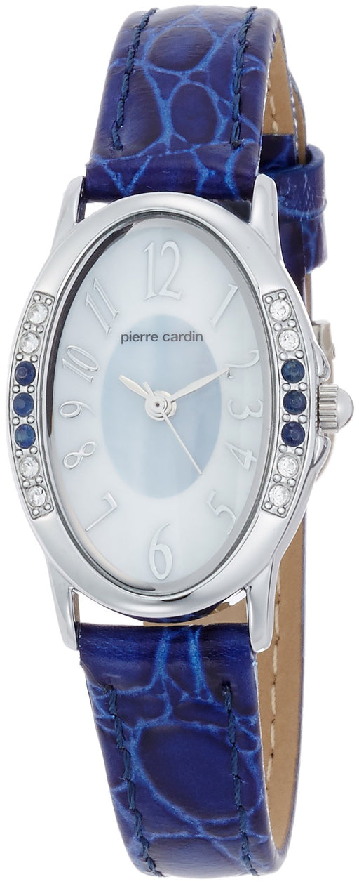 Pierre Cardin Wristwatch PC-793 Women's Blue Leather Band Silver Brass Case NEW_1