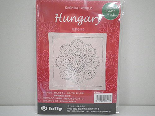 TULIP Embroidery Kit SASHIKO WORLD Hungary Round Roses KSW-012 Thred, Needle NEW_4