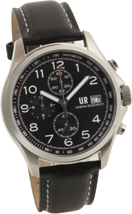 URBAN RESEARCH Watch UR003-01 Men's Black Leather Band Stainless Steel Case NEW_1
