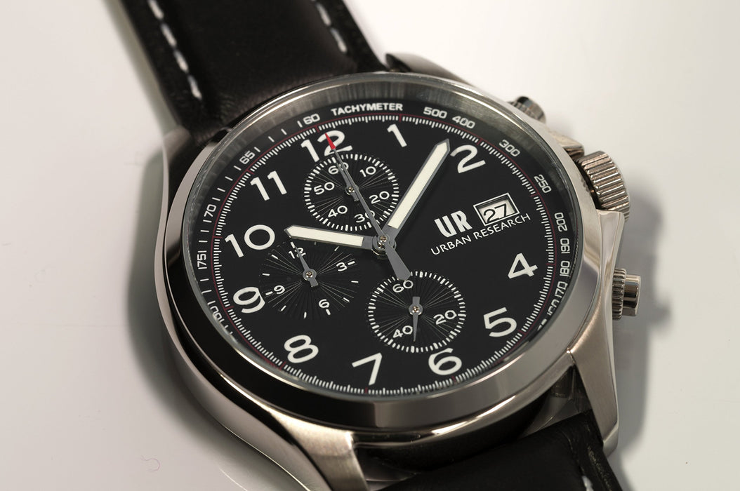 URBAN RESEARCH Watch UR003-01 Men's Black Leather Band Stainless Steel Case NEW_2