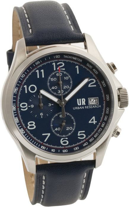 URBAN RESEARCH Watch UR003-02 Men's Blue Leather Band Silver Case Chronograph_1