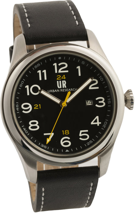 URBAN RESEARCH Watch UR001-01 Men's Black Leather Band Stainless Steel Case NEW_1