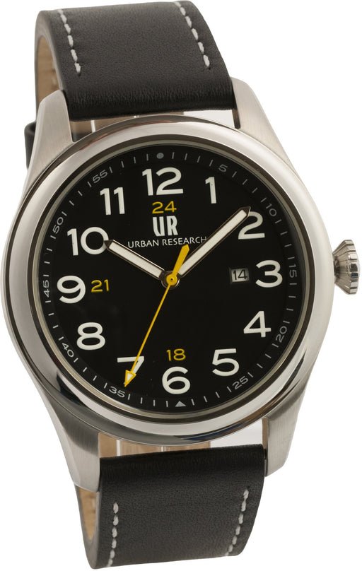 URBAN RESEARCH Watch UR001-01 Men's Black Leather Band Stainless Steel Case NEW_1