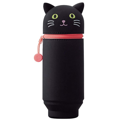 LIHIT LAB. Stand Pen Case BIG PuniLab. Kuroneko Black Cat A7714-3 Rubber NEW_1