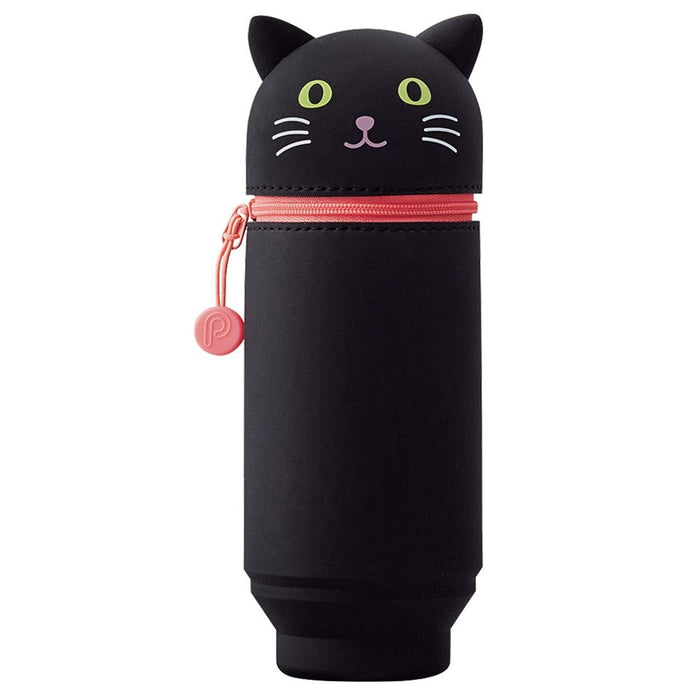 LIHIT LAB. Stand Pen Case BIG PuniLab. Kuroneko Black Cat A7714-3 Rubber NEW_1