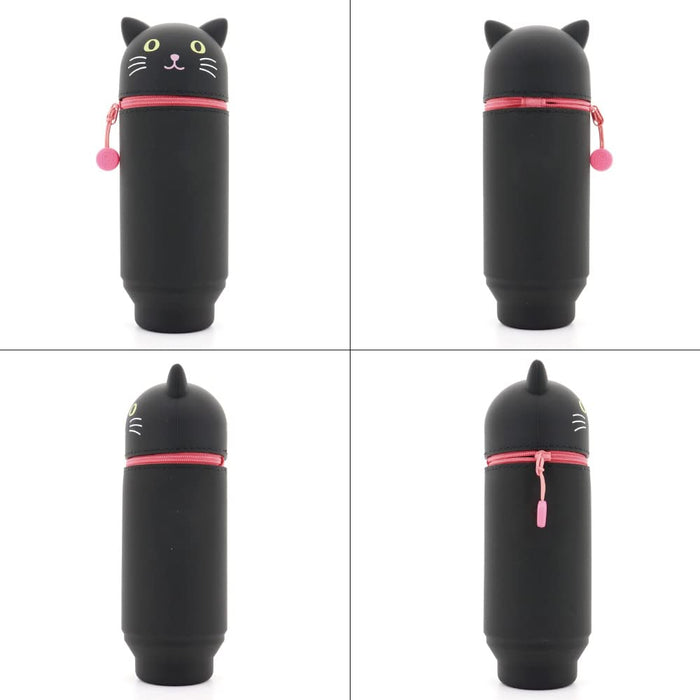 LIHIT LAB. Stand Pen Case BIG PuniLab. Kuroneko Black Cat A7714-3 Rubber NEW_2