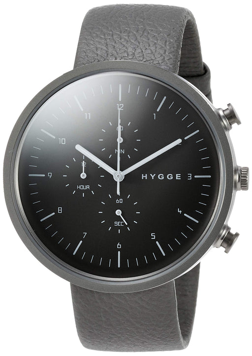 HYGGE Watch HGE020076 Men's Gray Leather Band Gray Stainless Steel Case NEW_1