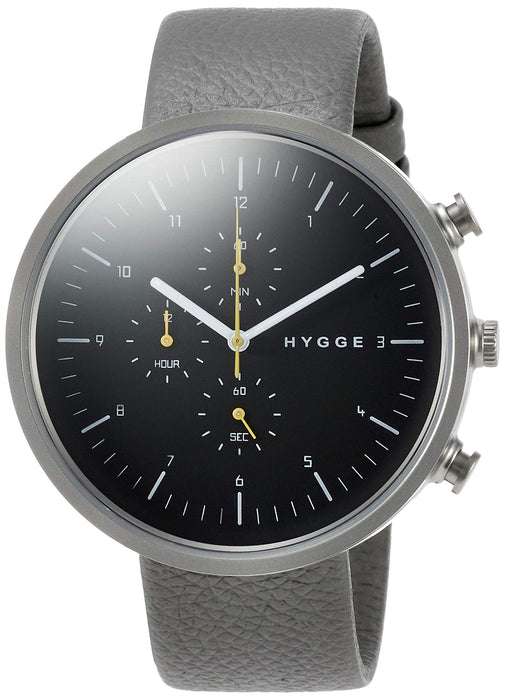 HYGGE Watch HGE020079 Men's Gray Leather Band Made in Japan Stainless Case NEW_1