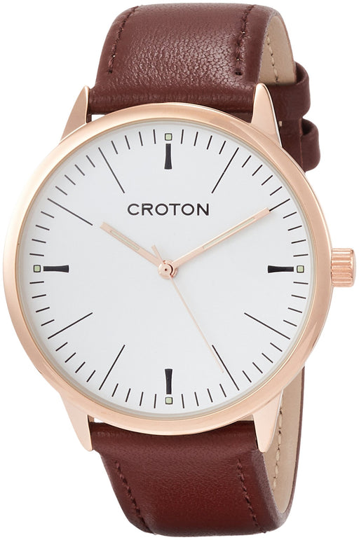 CROTON Watch RT-172M-G Men's Brown Leather Band Metal Case Made in Japan NEW_1