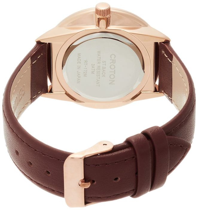 CROTON Watch RT-172M-G Men's Brown Leather Band Metal Case Made in Japan NEW_2
