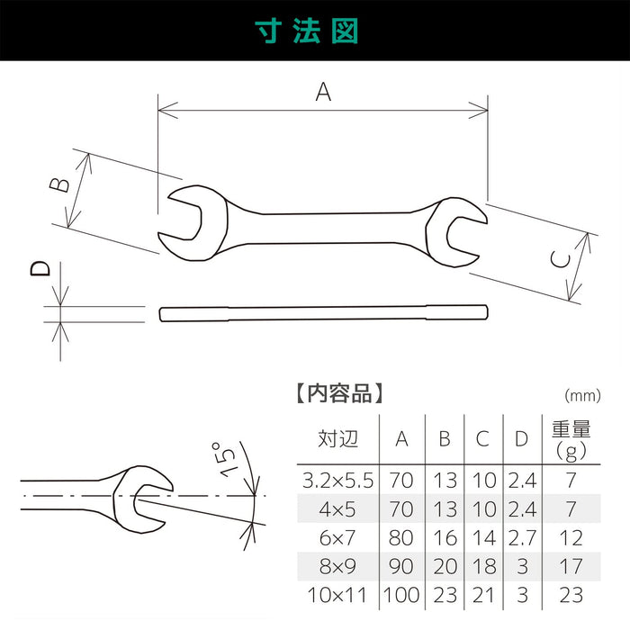 Engineer Mini wrench spanner set TS-05 Made in Japan 3.2/4/5/5.5/6/7/8/9/10/11mm_3