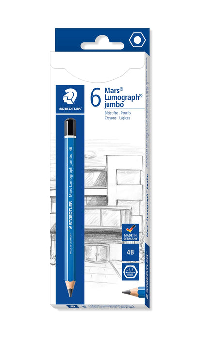 Staedtler Pencil 4B Mars Lumograph Jumbo Writing Drawing 6 pcs 100J-4B6 NEW_1