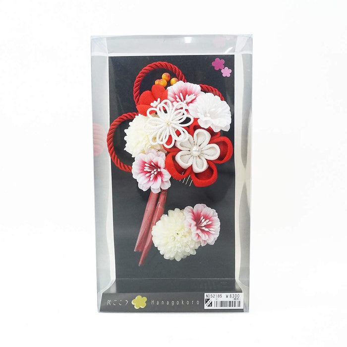 Hair ornament Set of 2-piece kk-077 Red Chirimen Tsumami crafts Made In Japan_6