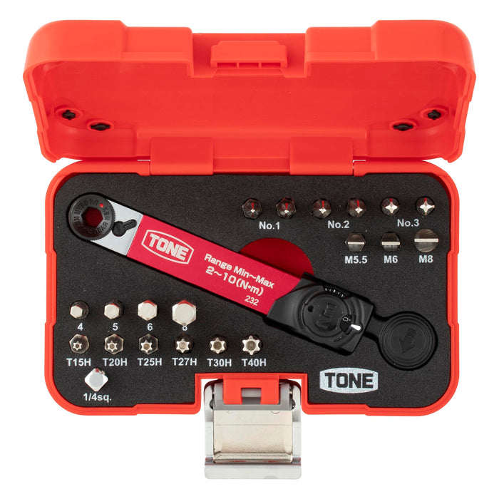 TONE TBS20 Torque Bit Ratchet Set (Torque Range 2-10Nm) Made in Japan Red NEW_1