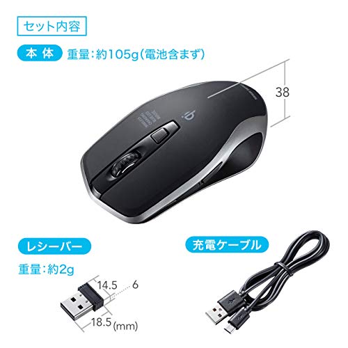 SANWA SUPPLY MA-WBL157 Wireless Charging Mouse MA-WBL157BK w/Reciever, Cable NEW_3