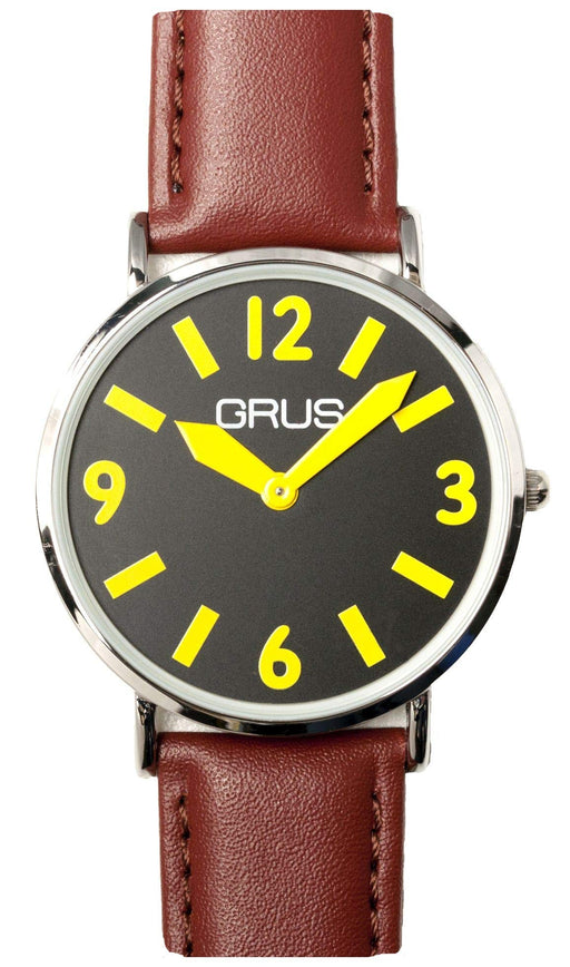 Grus Watch GRS006-02 Men's Brown Leather Band Silver Metal Case D Buckle NEW_1
