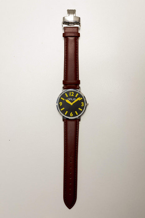Grus Watch GRS006-02 Men's Brown Leather Band Silver Metal Case D Buckle NEW_2